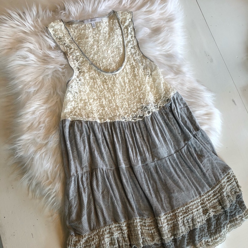 💕 Mystree Gray Lace Ruffle Boho Babydoll